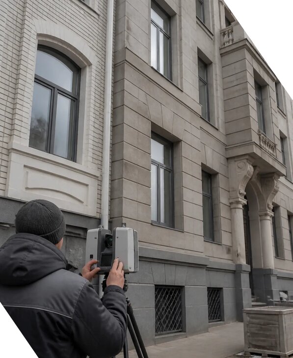 Лазерное сканирование фасадов зданий для обследования в Амурске